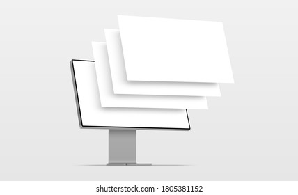 PC mockup with blank wireframing pages. Concept for showcasing web-design projects. Vector illustration