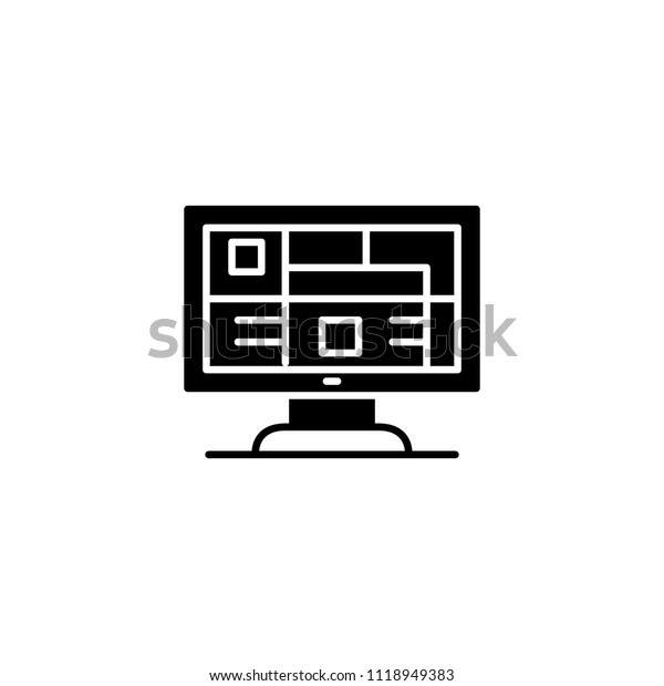 Pc monitor black icon concept. Pc monitor\
flat  vector symbol, sign,\
illustration.