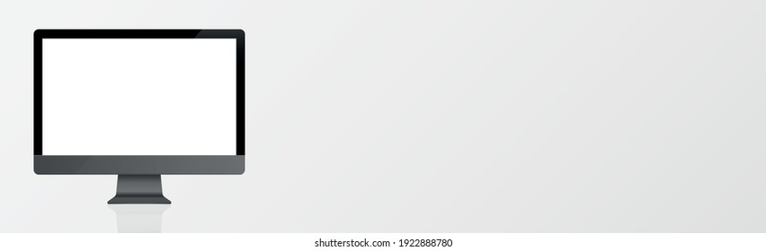 PC Monitor in Black, Silver and White with Reflection - Realistic Vector illustration