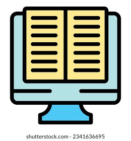 Pc monitor book icon outline vector. Help child. Parent kid color flat