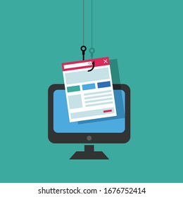 pc monitor with browser and fish hook.vector illustration.