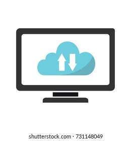 PC monitor with cloud flat icon with white background. Vector Illustration.