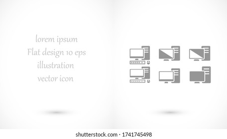 PC monitor desktop computer device screens set vector icon mouse