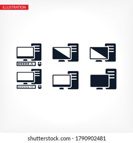 PC monitor desktop computer device screens set vector icon mouse
