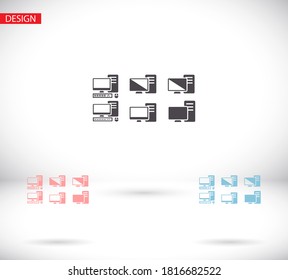 PC monitor desktop computer device screens set vector icon mouse