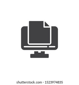 PC monitor with document file vector icon. E-learning filled flat sign for mobile concept and web design. Computer desktop file glyph icon. Symbol, logo illustration. Vector graphics