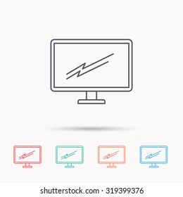 PC monitor icon. Led TV sign. Widescreen display symbol. Linear icons on white background. Vector