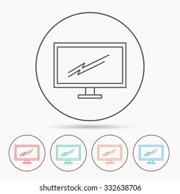 PC monitor icon. Led TV sign. Widescreen display symbol. Linear circle icons.