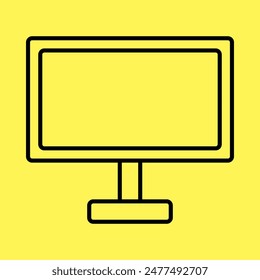 pc monitor icon simple, line vector isolated on yellow background. trendy and modern design