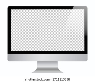 PC Monitor in Imac style with blank screen, isolated on white background. Transparent monitor screen. Blank isolated computer screen. Vector imac illustration copy.