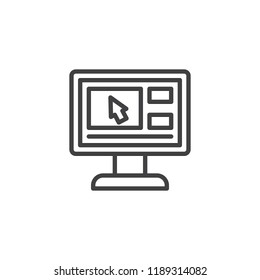 PC monitor with media player outline icon. linear style sign for mobile concept and web design. Video player interface simple line vector icon. Symbol, logo illustration. Pixel perfect vector graphics