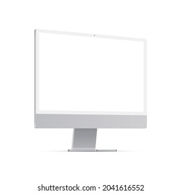 PC Monitor Mockup with Blank Screen, Side View, Isolated on White Background. Vector Illustration