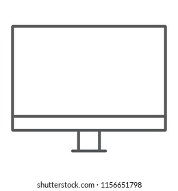 Pc monitor thin line icon, electronic and digital, tv monitor sign, vector graphics, a linear pattern on a white background, eps 10.