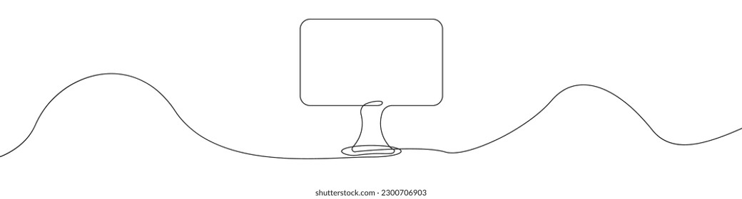 PC monitor, TV sign line continuous drawing vector. One line PC monitor, TV vector background. PC monitor, TV icon. Continuous outline of PCs monitor, TV. Linear PCs monitors, TVs designs.