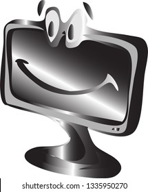 PC monitor vector. Blank computer screen background icon metal