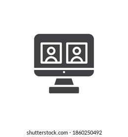 PC monitor video conference vector icon. filled flat sign for mobile concept and web design. Work from home glyph icon. Symbol, logo illustration. Vector graphics
