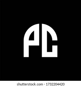 PC-Monogramm-Logo mit Kurvenform-Design-Vorlage isoliert auf schwarzem Hintergrund