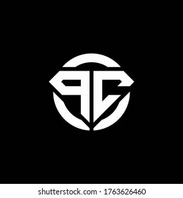 PC monogram logo with diamond shape and ring circle rounded design template