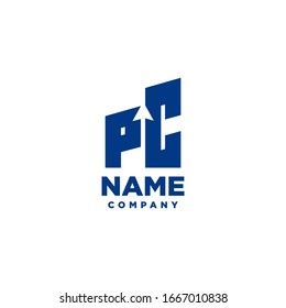 PC monogram logo with a negative space style arrow up design template