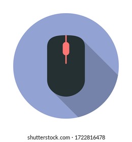 PC mouse long shadow icon. Simple color vector of web icons for ui and ux, website or mobile application