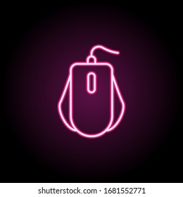 Icono de neón del ratón Pc. Línea delgada simple, vector de contorno de iconos de piezas de equipo para ui y ux, sitio web o aplicación móvil
