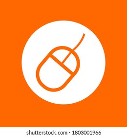 Signo del ratón del PC. En círculo blanco sobre un fondo naranja.