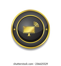 Pc Network Gold Vector Icon Button