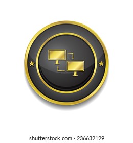 Pc Network Gold Vector Icon Button
