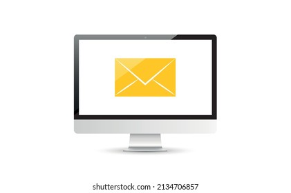 PC with new email envelope. Computer and document on screen. Flat style vector illustration.
