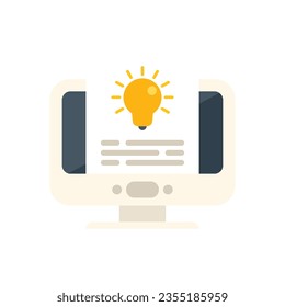 Pc new idea icon flat vector. Business solution. Think startup isolated