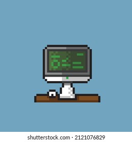 pc on table in pixel art style