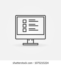 PC with online survey or checklist vector linear icon or symbol