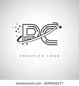 PC Orbit Monogram Logo – Futuristic Minimal Letter mark with Circular Line Art, Tech-Inspired Dots and Space Motion Concept for Modern Branding Identity