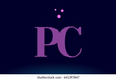 pc p c alphabet letter logo pink line stripes magenta purple blue font creative text dots company vector icon design template