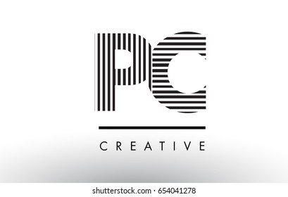 PC P C Black and White Letter Logo Design with Vertical and Horizontal Lines.