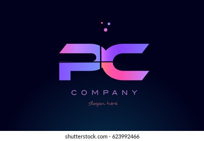 pc p c creative color blue background pink purple blue magenta alphabet letter company logo vector icon design