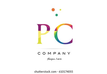 pc p c  creative rainbow colors colored alphabet company letter logo design vector icon template