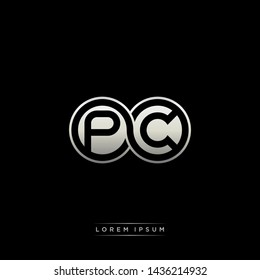 PC P C initial letter linked circle capital monogram logo modern template silver color edition