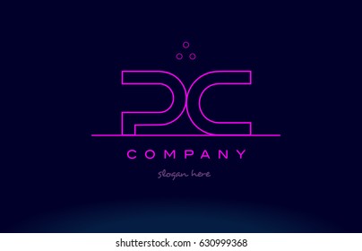 pc p c letter alphabet text pink purple dots contour line creative company logo vector icon design template