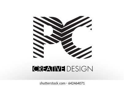 PC P C Lines Letter Design with Creative Elegant Zebra Vector Illustration.