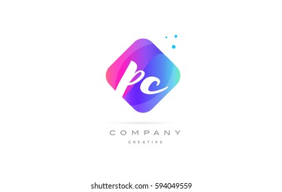pc p c  pink blue rhombus abstract 3d alphabet company letter text logo hand writting written design vector icon template 
