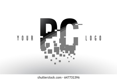 PC P C Pixel Letter Logo with Digital Shattered Black Squares. Creative Letters Vector Illustration.