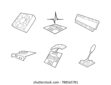 Pc parts icon set. Outline set of pc parts vector icons for web design isolated on white background