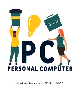PC - Personal Computer acronym. business concept background.  vector illustration concept with keywords and icons. lettering illustration with icons for web banner, flyer, landing pag