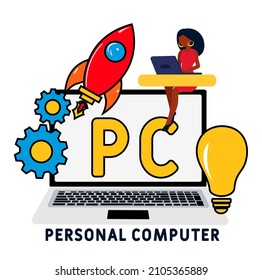 PC - Personal Computer acronym. business concept background.  vector illustration concept with keywords and icons. lettering illustration with icons for web banner, flyer, landing pag
