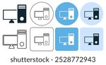 pc or personal computer, hardware device, with pc case box and monitor screen vector pictogram sign icon symbol ui and ux design, glyphs and stroke line