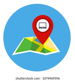 Pc pointer icon on map. Vector illustration