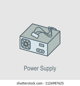 PC Power supply icon. Element of computer parts with name icon for mobile concept and web apps. Filled outline PC Power supply icon can be used for web and mobile on gray background