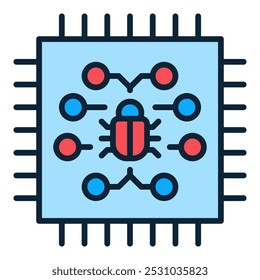 PC Processor with Virus vector concept colored icon or sign