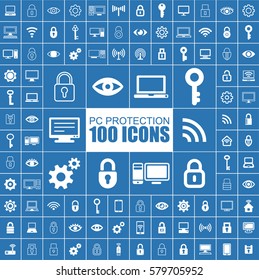 PC Protection, Safety, Secure, Firewall and Privacy Vector Flat Icons.